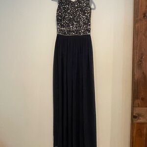 Blue Sequin Embellished Halter Maxi Dress